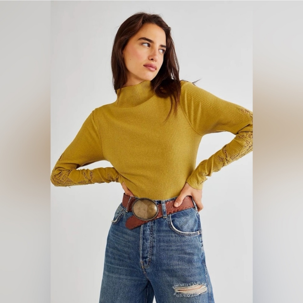 Free People Mustard Long Sleeve Top